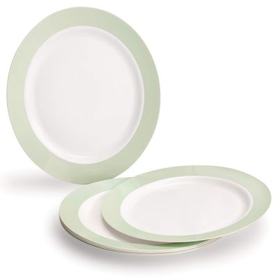 " OCCASIONS " 120 Plates Pack, Disposable Wedding Party Plastic Plates (7.5'' Appetizer/Dessert Plate, Rio in White & Pearled Green)