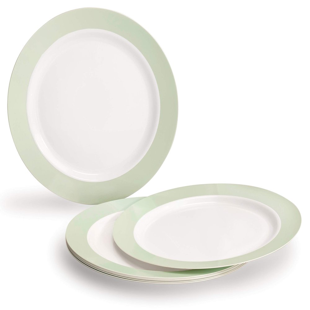 " OCCASIONS " 120 Plates Pack, Disposable Wedding Party Plastic Plates (7.5'' Appetizer/Dessert Plate, Rio in White & Pearled Green)