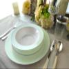 " OCCASIONS " 120 Plates Pack, Disposable Wedding Party Plastic Plates (7.5'' Appetizer/Dessert Plate, Rio in White & Pearled Green) view 3