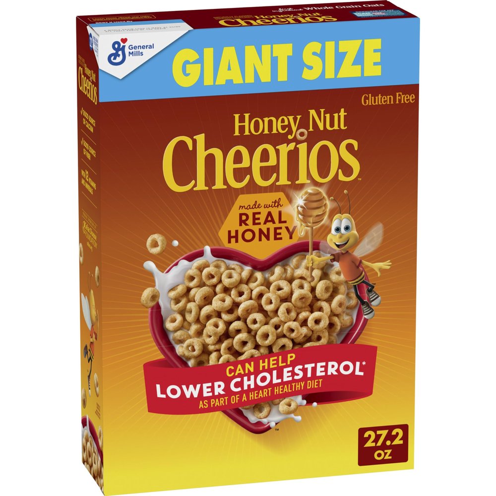 Honey Nut Cheerios Cereal, Limited Edition Heart Shapes, Affirmations Box, Heart Healthy, Gluten Free, Giant Size, 27.2 oz