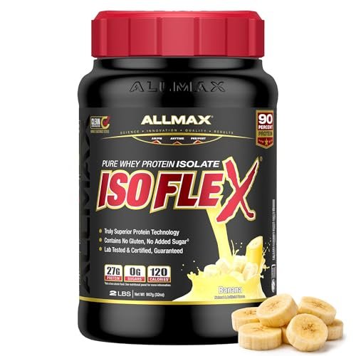 ALLMAX ISOFLEX Pure Whey Isolate Protein Powder - Gluten Free, Low Lactose, Sugar-Free - High-Protein, Clean, Keto-Friendly for Pre Post Workout Supplement for Women and Men | Banana, 2lb