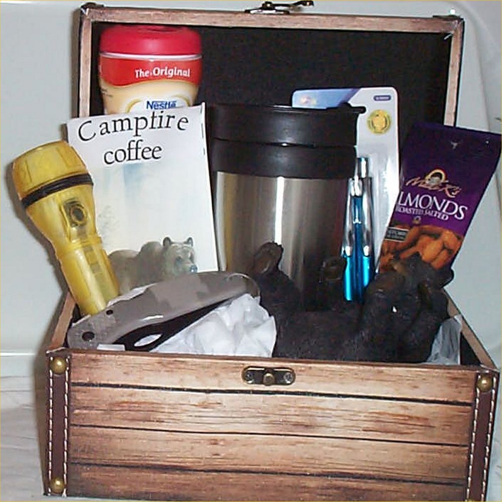 Bear Chest Men Gift Basket Lodge Gift Basket Men Coffee Creme Knife Flash ligh