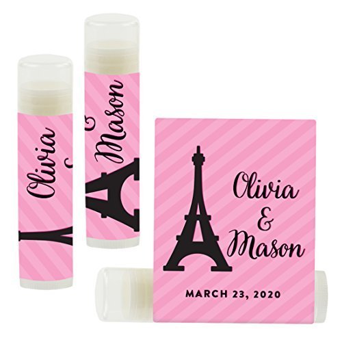 Andaz Press Personalized Bridal Shower Bachelorette Party Lip Balm Party Favors, Paris Eiffel Tower, Bride's Name and Date, 12-Pack, Custom