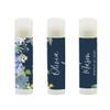 Andaz Press Personalized Bridal Shower Bachelorette Party Lip Balm Party Favors, Navy Blue Hydrangea Floral Garden Party, Bride's Name and Date, 12-Pack, Custom view 2