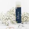 Andaz Press Personalized Bridal Shower Bachelorette Party Lip Balm Party Favors, Navy Blue Hydrangea Floral Garden Party, Bride's Name and Date, 12-Pack, Custom view 4