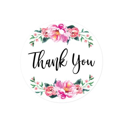 Andaz Press Stylish Bulk Round Circle Thank You Gift Tags, 2-inch, Anna Pink Green and Black Floral Flowers, 48-Pack Colored Birthday Baby Shower Wedding Party Decorations Stationary Supplies
