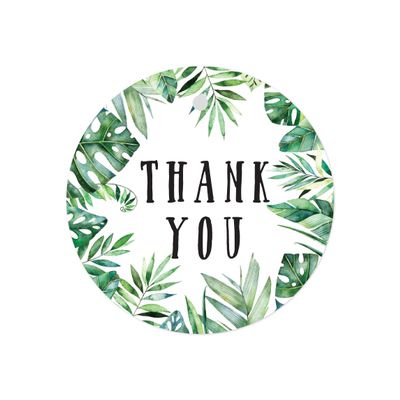 Andaz Press Tropical Bulk Round Circle Thank You Gift Tags, 2-inch, Leilani Green Green Palm Leaves Wreath, 48-Pack Colored Birthday Baby Shower Wedding Party Decorations Stationary Supplies