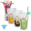100 Pcs Zipper Plastic Pouches Drink Bags, Heavy Duty Hand-Held Translucent Frosted Reclosable Stand-up Bag 2.4" Bottom Gusset with 100 pcs Straws & Funnel Included view 1