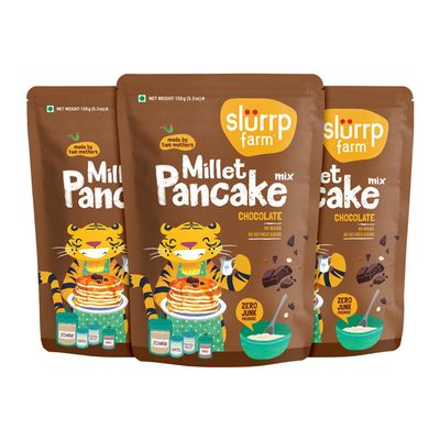 Slurrp Farm Instant Breakfast Millet Pancake Mix, Chocolate And Supergrains, Natural And Healthy Food, 150g (Pack Of 3)