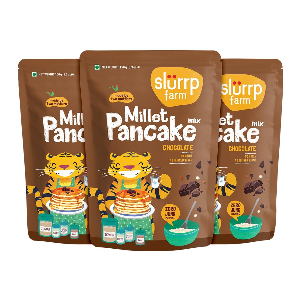 Slurrp Farm Instant Breakfast Millet Pancake Mix, Chocolate And Supergrains, Natural And Healthy Food, 150g (Pack Of 3)