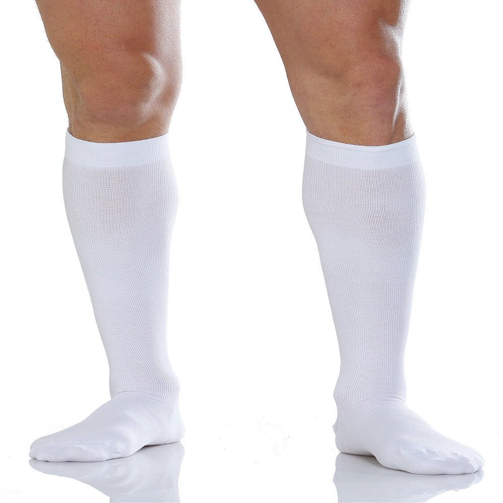 15-20 mmHg Moderate Compression Mens Compression Travel Socks. Fine Cotton Italian Made Quality (Size 6 White)