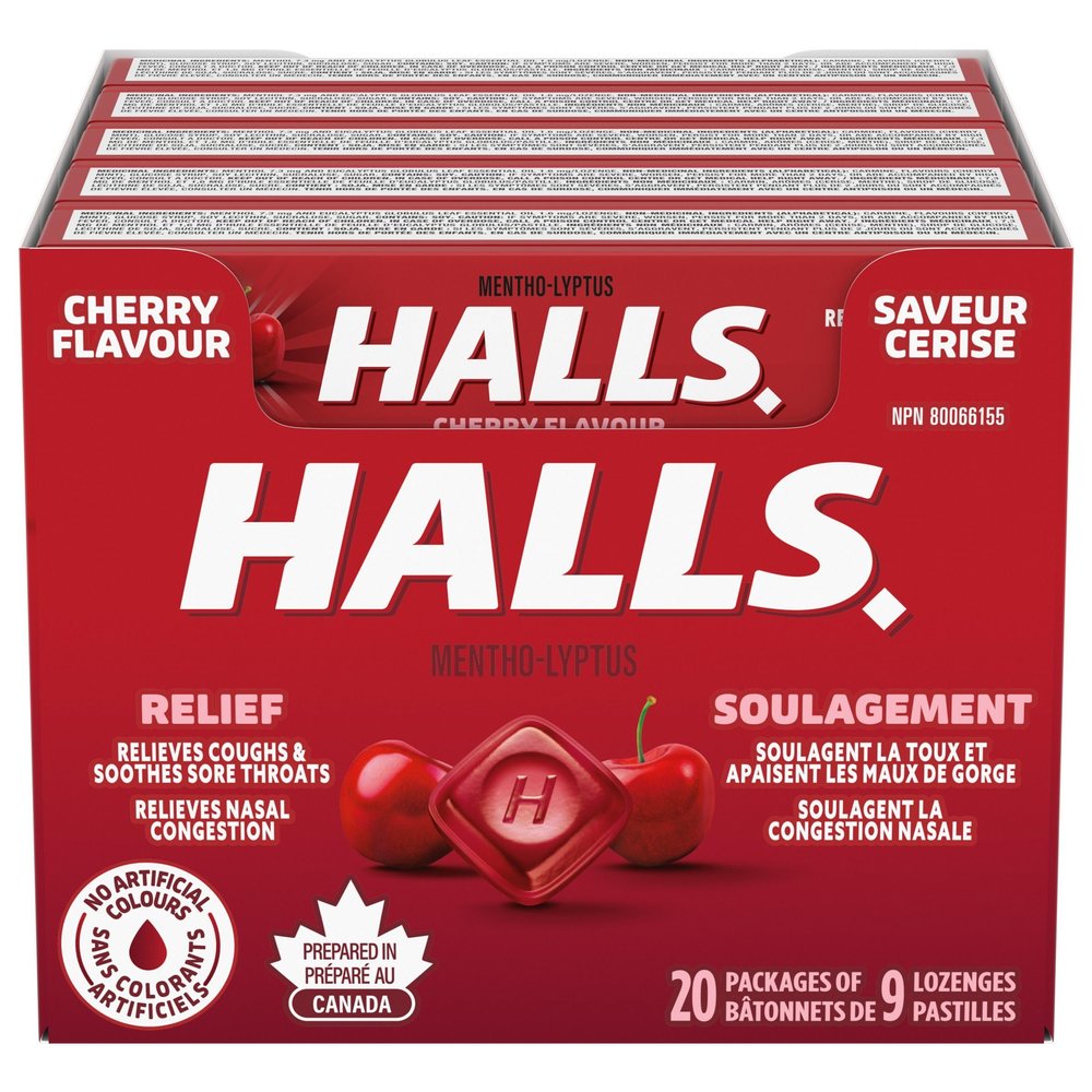 Halls 62476 20-Packs Cough Drops Cherry 9 Pieces PER Pack New! Authorized Dealer