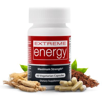 Extreme Energy Pills - Maximum Strength Natural Energy Supplement for Women & Men - 6-10 Hour Energy Boost - No Crash or Jitters - for Fatigue, Focus & Motivation (60 Count)