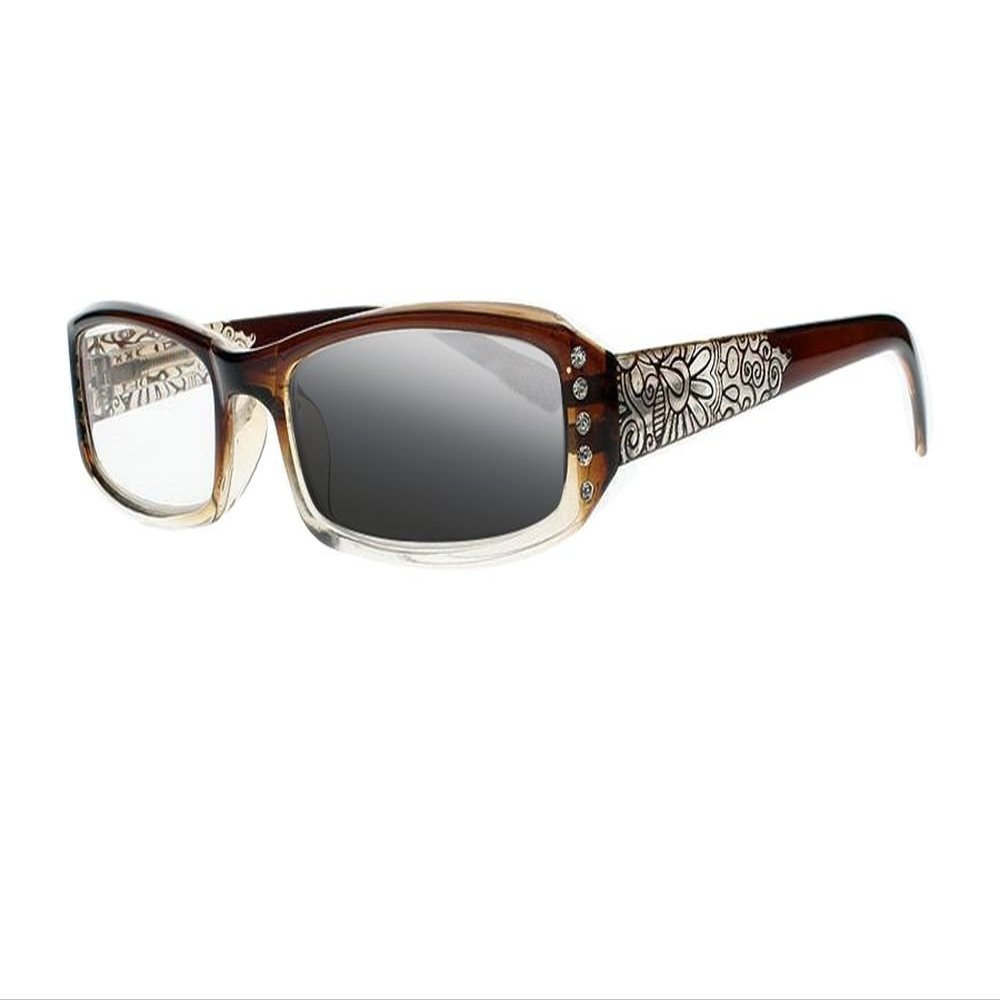 SightPerk Women Diamonds Flowers Prints Reading Glasses Sun Readers (Brown, 3.5)