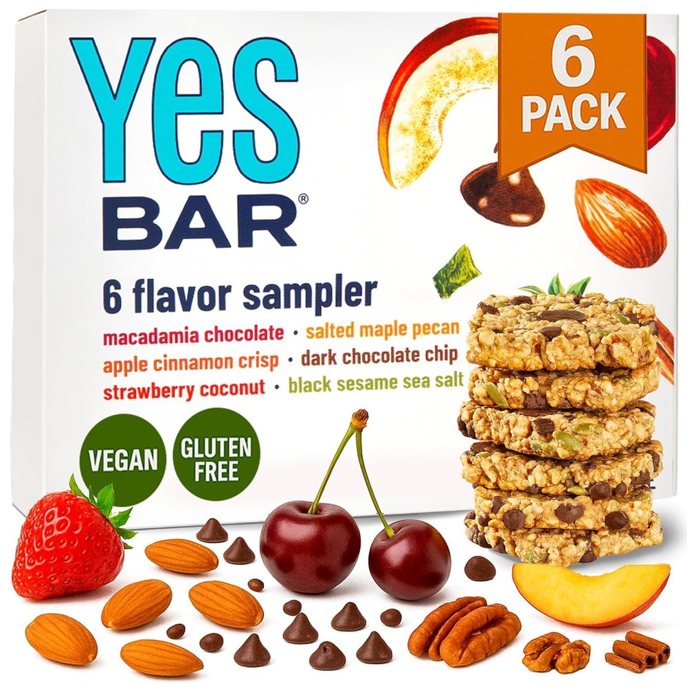 The YES Bar  Six Flavor Variety Pack  Plant Based Protein, Decadent Snack Bar  Vegan, Paleo, Gluten Free, Dairy Free, Low Sugar, Healthy Snack, Breakfast, Low Carb, Keto Friendly (Pack of 6)