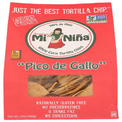Tortilleria Mi Nina, Chip Tortilla White Corn Pico De Gallo, 12 Ounce