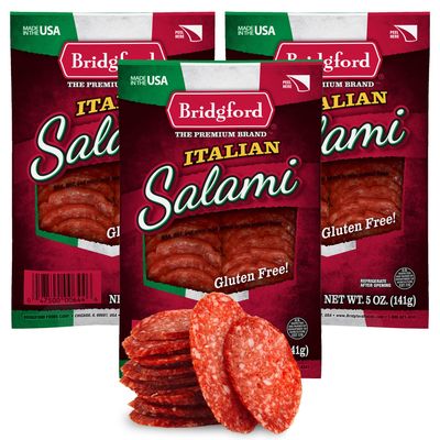 Bridgford Italian Salami 5 oz Pack of 3 - Zero Carb Healthy Salami Sliced Charcuterie Meat for Your Charcuterie Boards or Antipasto Platters - Ready-to-Eat Snack for On-The-Go Snacking