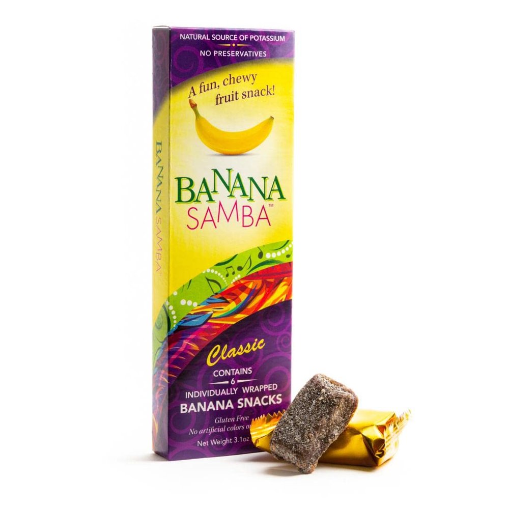 Banana Samba Classic - delicious sweet and soft bites made with cooked bananas - 100% natural - 6 individually wrapped snacks per box - Net wt. 3.1 oz