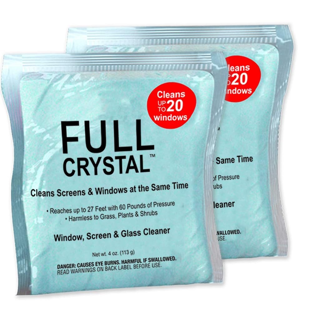 Full Crystal Refill Kit  Two 4 oz Crystal Powder Exterior Window Cleaner Packets, Each 4 oz Bag Makes Up to 640 fl oz, Cleans Up to 40 Windows