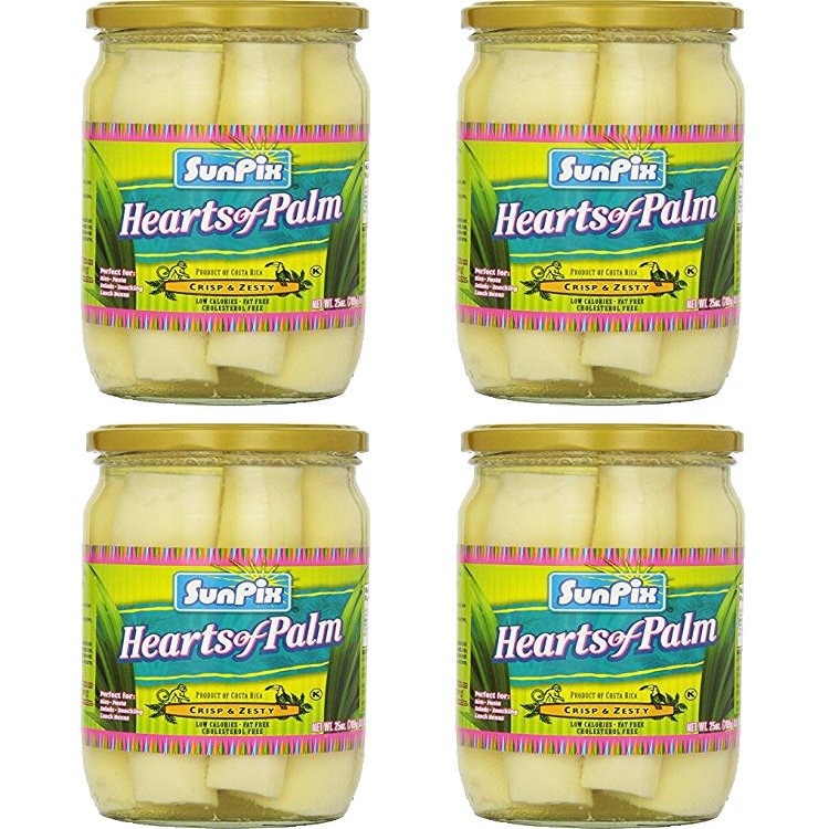 Sunpix Hearts Of Palm, Crisp and Zesty, 25 oz Glass Jar (Pack of 4, Total of 100 Oz)