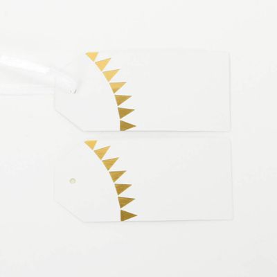 Andaz Press Favor Tags Gold Foil Pennant Banner Gift Tags, in Bulk 100 Pack on Thick White Paper Board with String Ribbon for Wedding, Baby Shower, Birthday, Thank You, Bridal Shower, Christmas