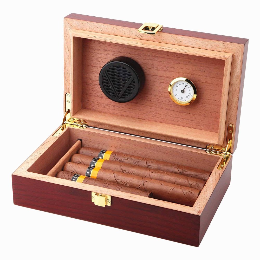 Bald Eagle Handmade Cigar Humidor Cigar Box Wood Humidor Holds 10-20 Cigars Desktop Box Humidor with Hygrometer and Humidifier Front-Mount Clasp Lock