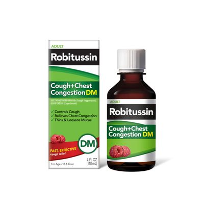 Robitussin Cough and Chest Congestion DM, Cough Suppressant and Expectorant, Raspberry Flavor - 4 Fl Oz Bottle