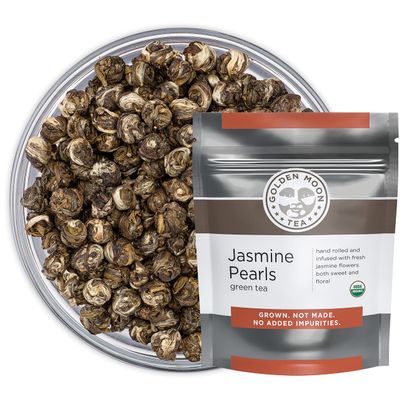 Golden Moon Tea Organic Jasmine Pearls Green Tea - Loose Leaf Dragon Pearls, Premium Grade, Non GMO - 1 Pound (192 Servings)