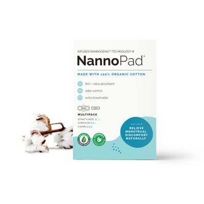 NannoPad Multipack Pads and Pantyliners (36 Count (Pack of 1)) - Made with Certified Organic Cotton - Regular, Super and Pantyliners for Full-Cycle Protection - Natural Odor Control