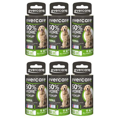 Evercare Extra Sticky Pet Lint Roller Refill 60 Sheets, 6-Pack