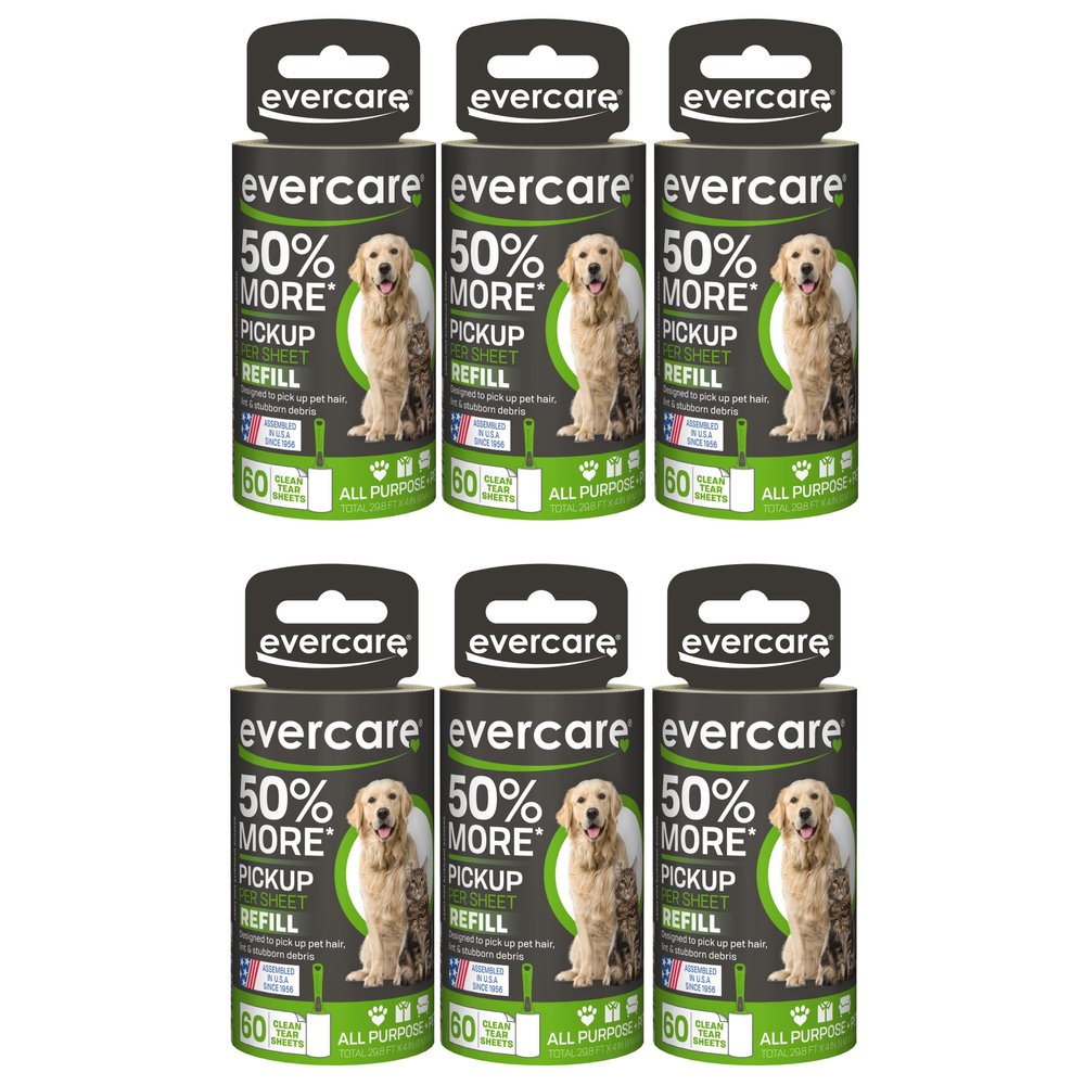 Evercare Extra Sticky Pet Lint Roller Refill 60 Sheets, 6-Pack
