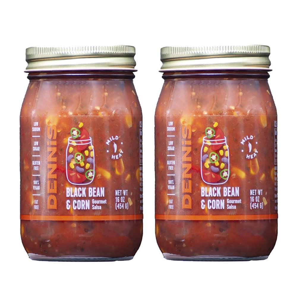 All-Natural Black Bean and Corn Salsa by Dennis Gourmet. This fresh, hearty restaurant salsa is low in sugar, calories, carbs, and sodium. Fat and gluten-free, vegan. Includes 2-16 oz jars.