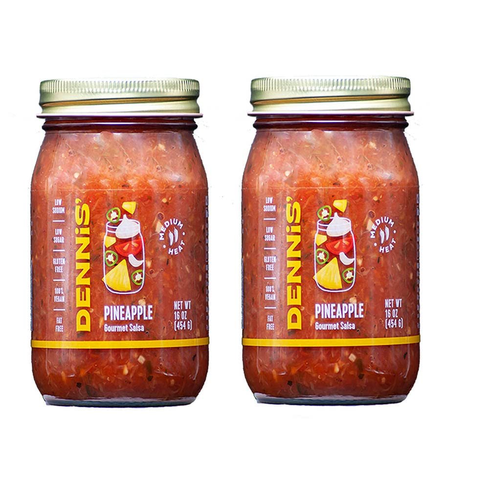 All-Natural Pineapple Salsa by Dennis Gourmet | This fresh, hearty restaurant salsa is low in sugar, calories, carbs, and sodium. Fat and gluten-free, vegan-friendly! Includes 2-16 oz jars.