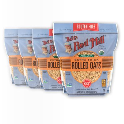 Bob's Red Mill Gluten Free Organic Extra Thick Rolled Oats, 32oz (Pack of 4) - Non GMO, Whole Grain, Vegan, Kosher