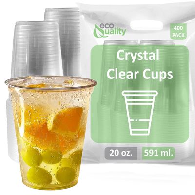 Clear Plastic Disposable Pet Cups | 20 oz Cups, 400 Pack | Crystal Clear PET Cup | Cold Smoothie | Iced Coffee Go Cups | Ideal for Coffee, Parfait, Juice, Soda, Cocktail, Party (20oz, 400 count)