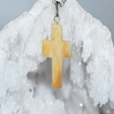 Nature's Enlightenment Cross Yellow Jade Crystal Pendant - Reiki, Healing, Meditation, Crystal Grid, Pagan, Wicca, Spells, Protection