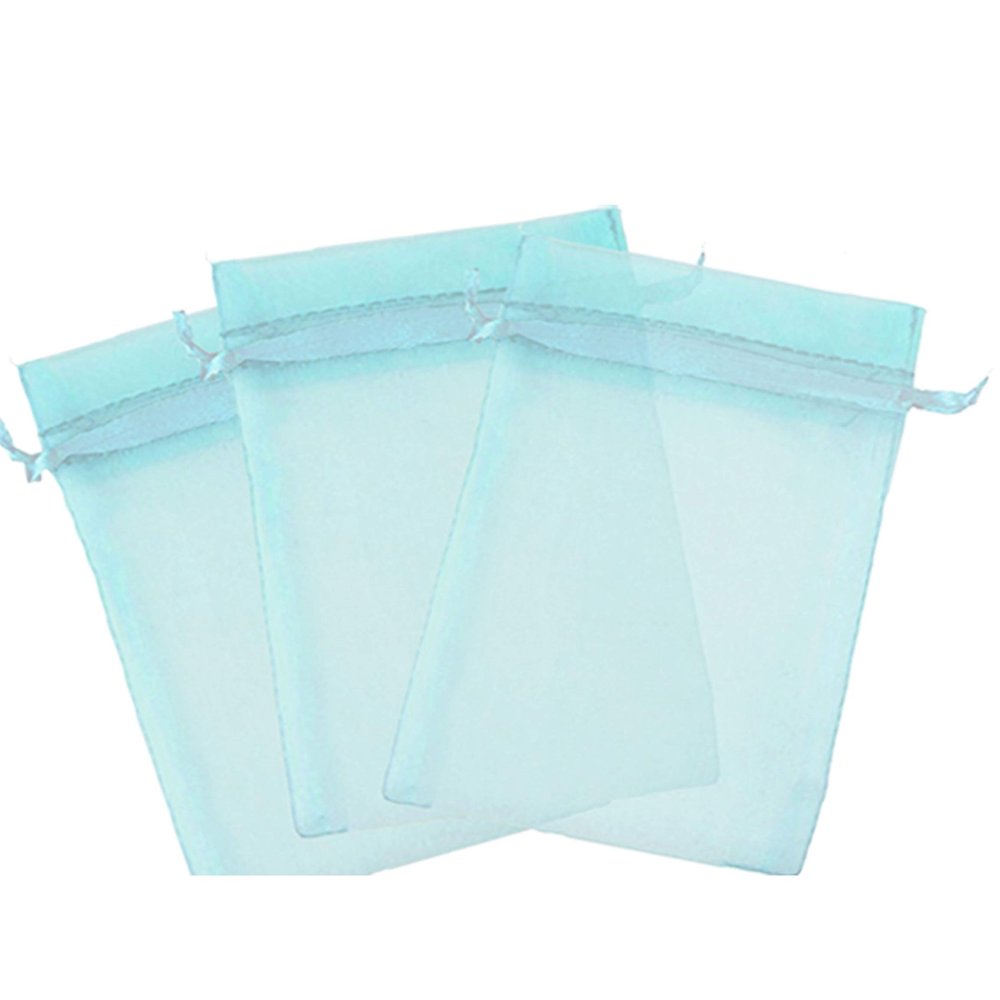 100 Light Blue 4x6 Sheer Drawstring Organza Jewelry Pouches Wedding Party Favor Gift Bags Candy Bags [Kyezi Design and Craft]