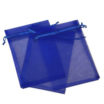 100 Pcs Blue 3x4 Sheer Drawstring Organza Bags - Jewelry Pouches for Wedding Party Favor, Gift, Candy [Kyezi Design and Craft]