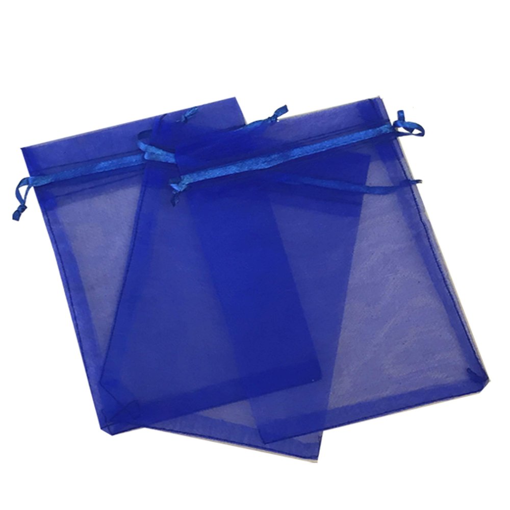 100 Pcs Blue 3x4 Sheer Drawstring Organza Bags - Jewelry Pouches for Wedding Party Favor, Gift, Candy [Kyezi Design and Craft]