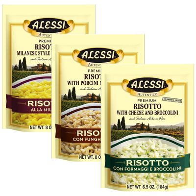 Alessi Autentico, Premium Seasoned Risotto, Italian Arborio Rice, Easy to Prepare, 8oz (Variety Pack, Pack of 3)