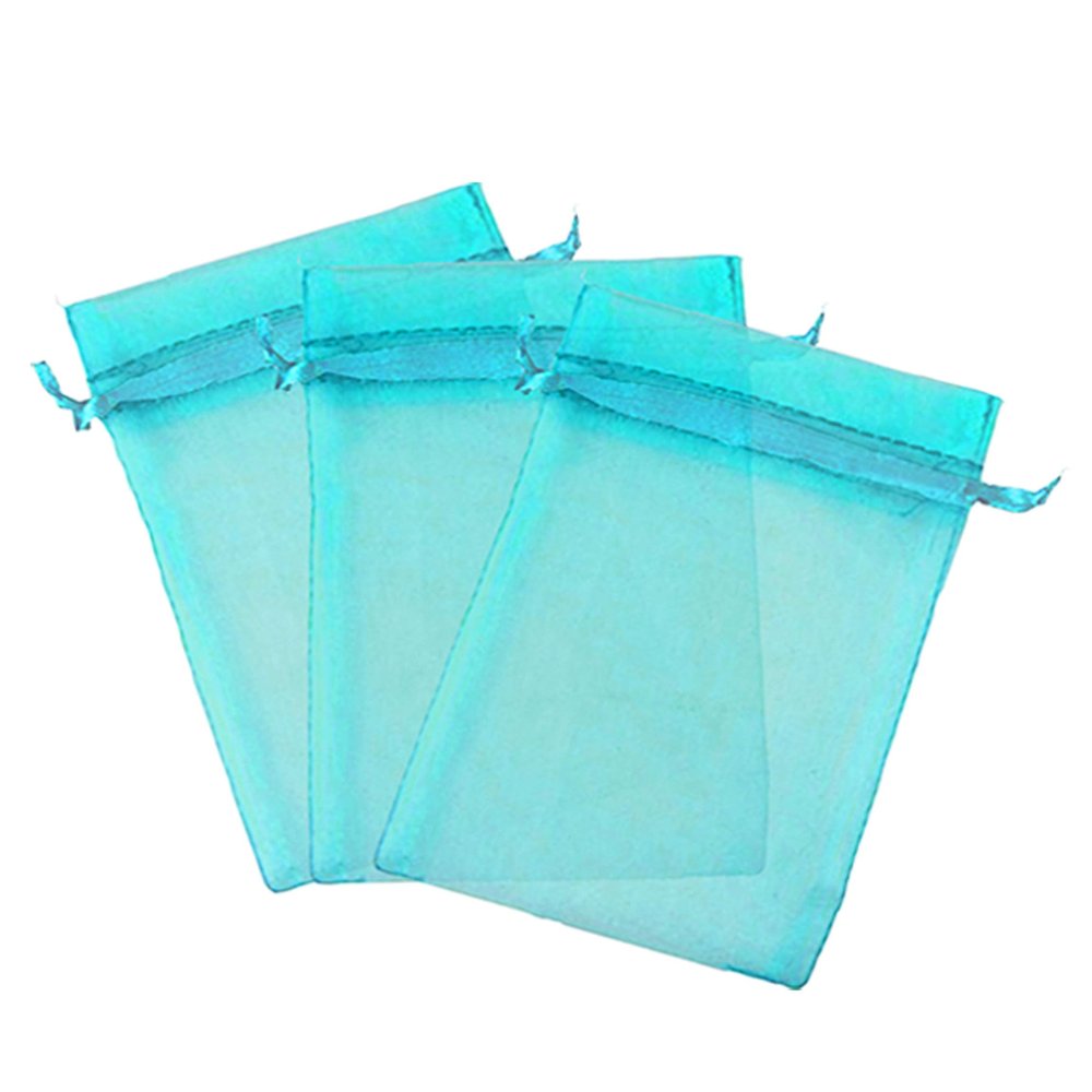 100 Pcs Turquoise 5x7 Sheer Drawstring Organza Pouches - Jewelry, Wedding, Party Favor & Candy Bags [Kyezi Design and Craft]