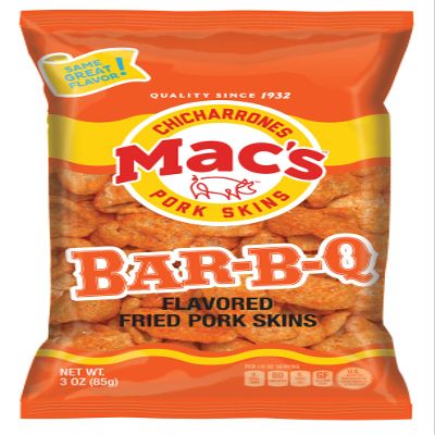Mac's Pork Rinds, Fried Pork Skins, Chicharrones, BBQ - Barbecue (3 Ounce Bags (Pack of 12))