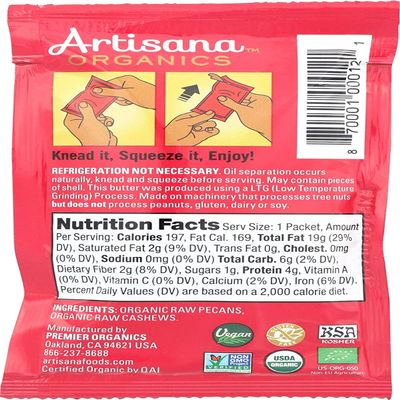 Artisana, Butter Pecan With Cashews Raw Squeeze Pack Organic, 1.06 Ounce