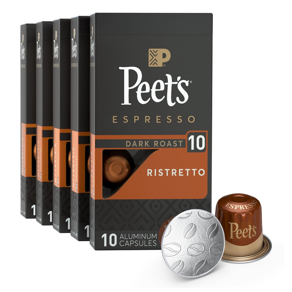 Peet's Coffee, Dark Roast Espresso Capsules, Compatible with Nespresso Original Machine, 100% Arabica Coffee - Ristretto Intensity 10, 50 Count (5 Boxes of 10 Espresso Capsules)