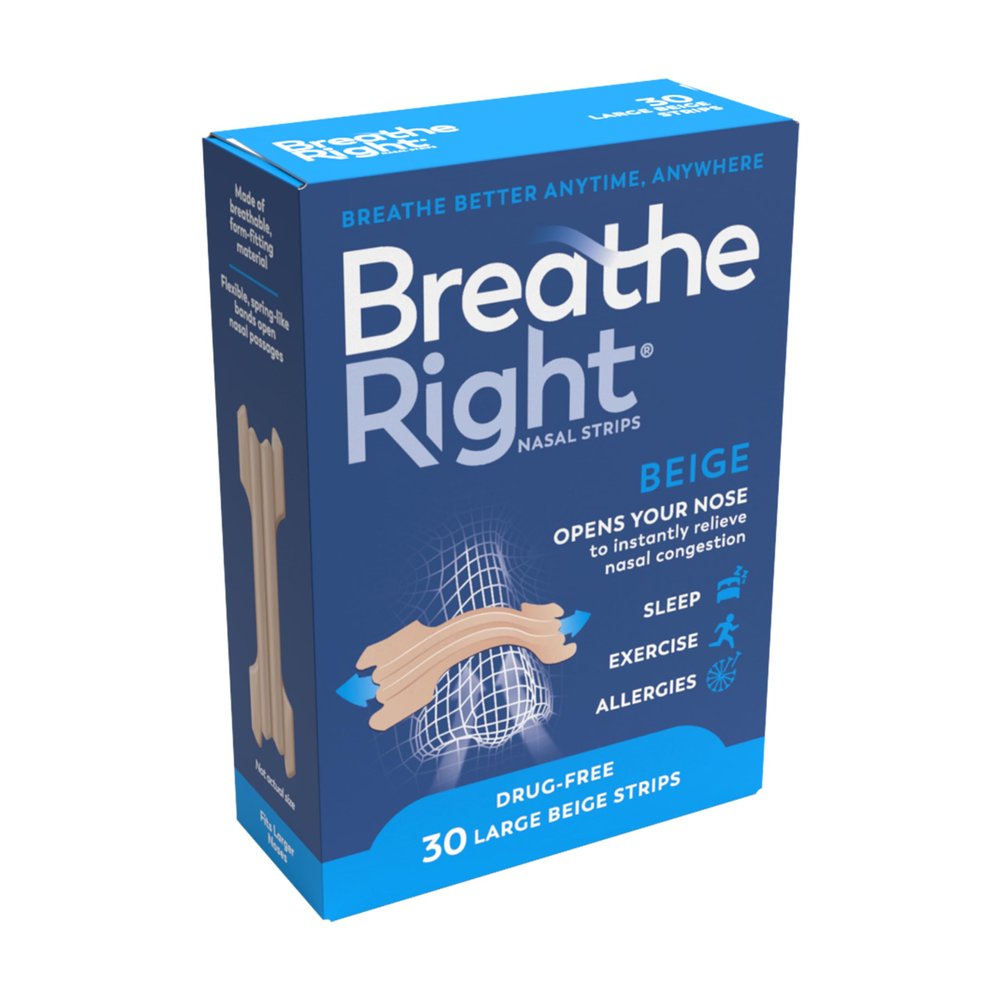 Breathe Right Nasal Strips Original Large 30s | Instantly Relieves Nasal Congestion | Helps Reduce Snoring | Drug-Free