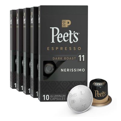 Peet's Coffee, Dark Roast Espresso Capsules, Compatible with Nespresso Original Machine, 100% Arabica Coffee - Nerissimo Intensity 11, 50 Count (5 Boxes of 10 Espresso Capsules)