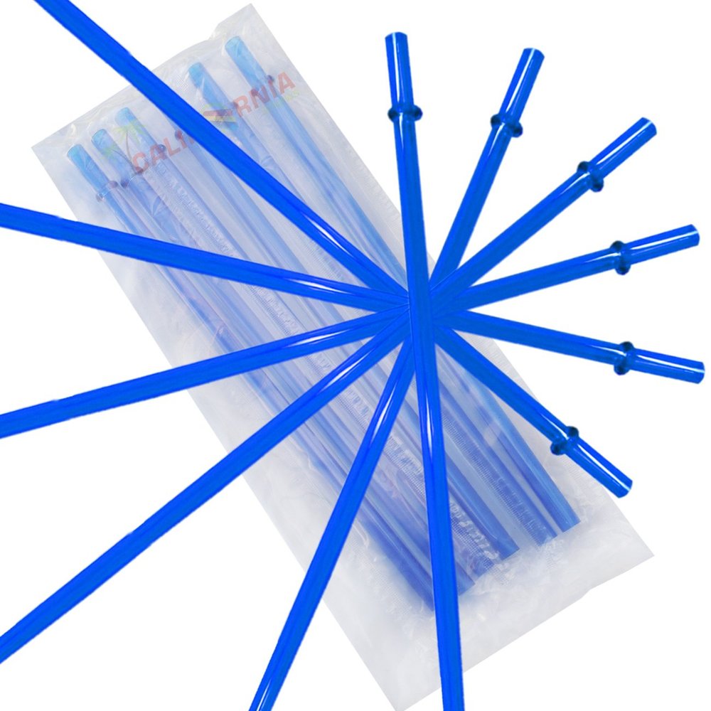 10.5" Long Rainbow Colored Reusable Plastic Replacement Straws, Fits Most Tumblers, Set of 10 with Cleaning Brush (Blue)