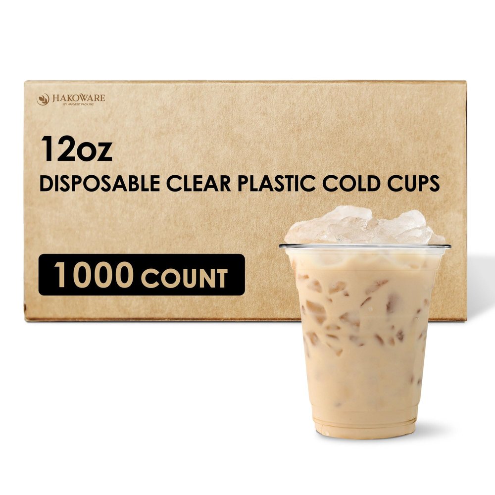 [1000 COUNT]HAKOWARE by Harvest Pack 12 oz Ultra Clear Disposable Plastic Cold Cups for Wedding & Party, PET Cocktail Cup, Disposable Clear Cups for Iced Coffee & Cold Beverage