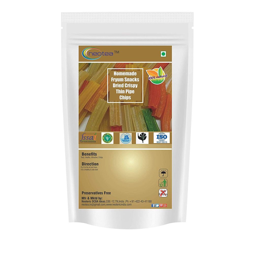 Neotea Homemade Fryum Snacks Dried Crispy Thin Pipe Chips Colourful Rings Pipes Fingers fryums Papad Ready to Fry 250g