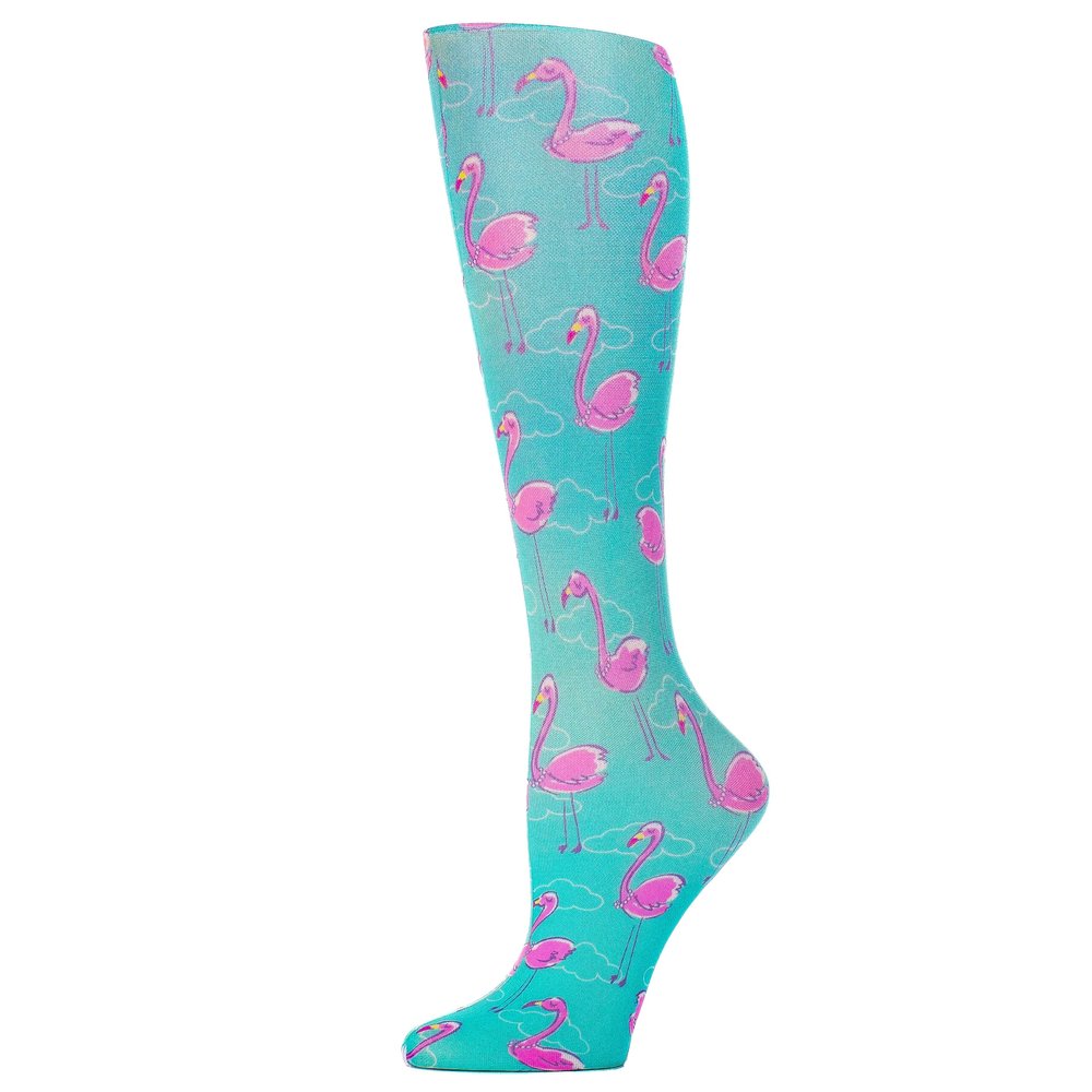 Celeste Stein Therapeutic Graduated Women Compression Socks, Flamingos n Pearls, Diabetic Socks For Womens & Nurses Travel, For Swelling & Improve Circulation In Legs, For 8-15 mmHg Regular Calf
